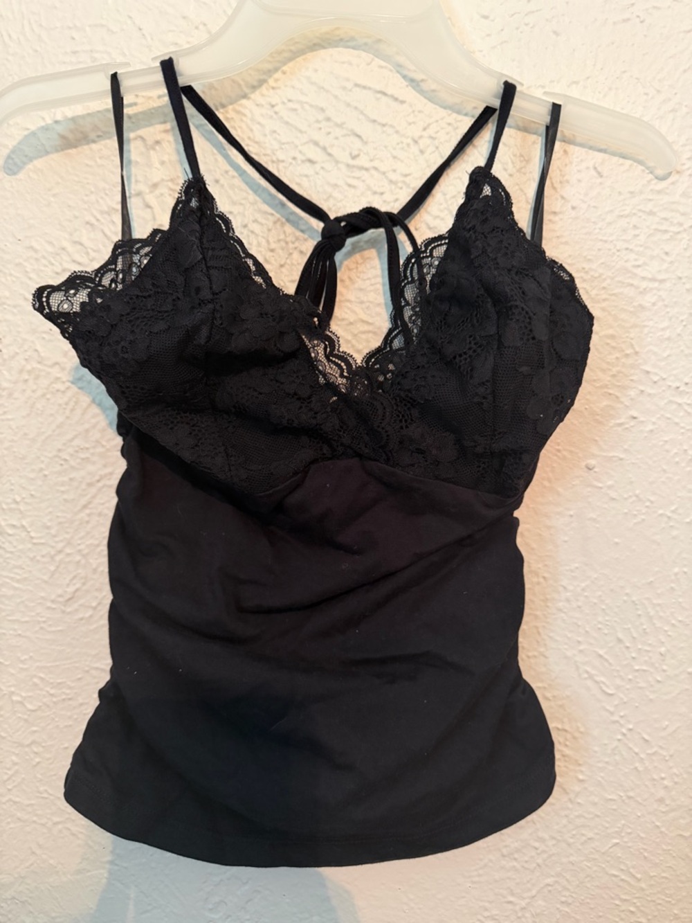 SHEIN Black Halter Top with lace trim